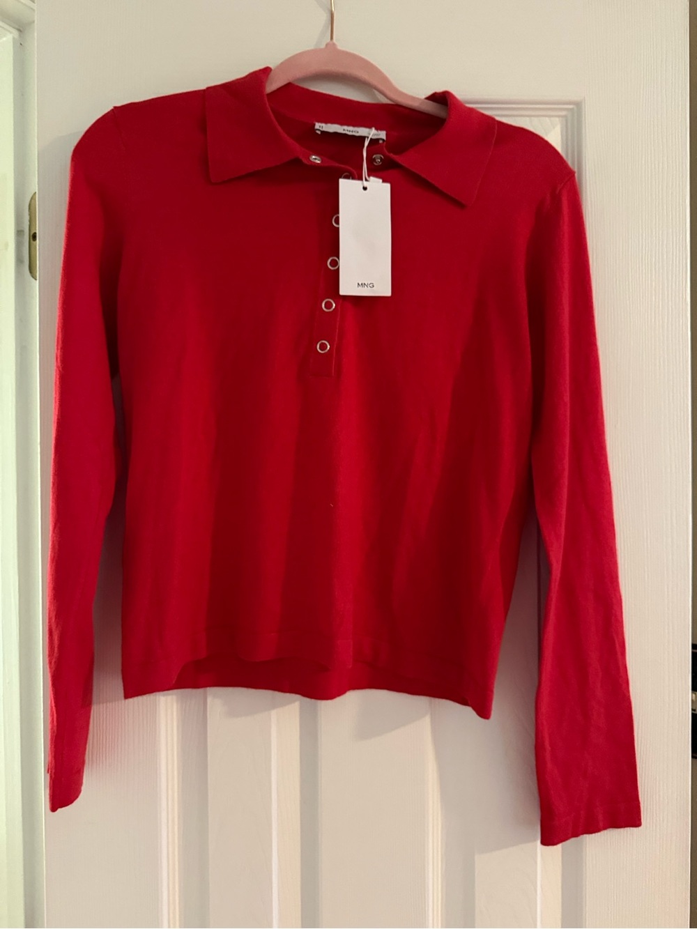 Mango Crimson Long-Sleeve Polo Knit Top